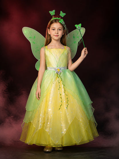 Girls Fairy Princess Gradient Tulle Costume Dress with Butterfly Wings & main product view