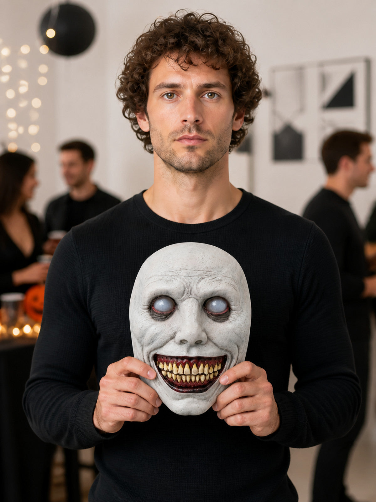 Gray and White Halloween Mask with Yellow Teeth lifestyle view