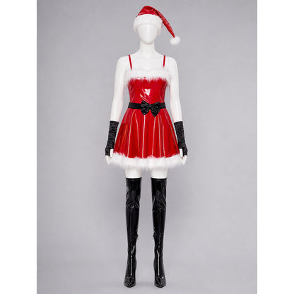 Red Christmas Costume with White Trim and Bow