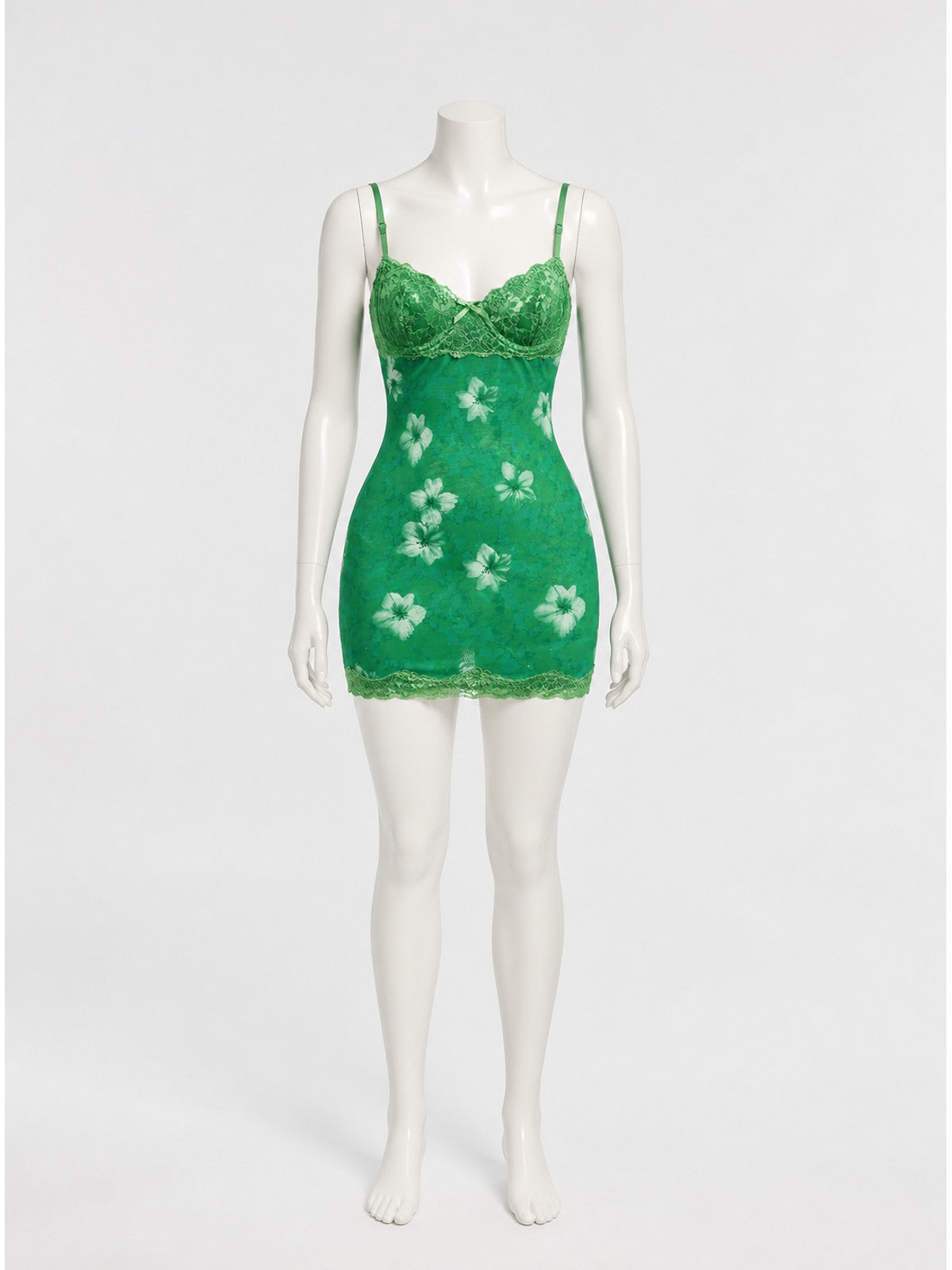 Green Slip Dress with Lace Trim