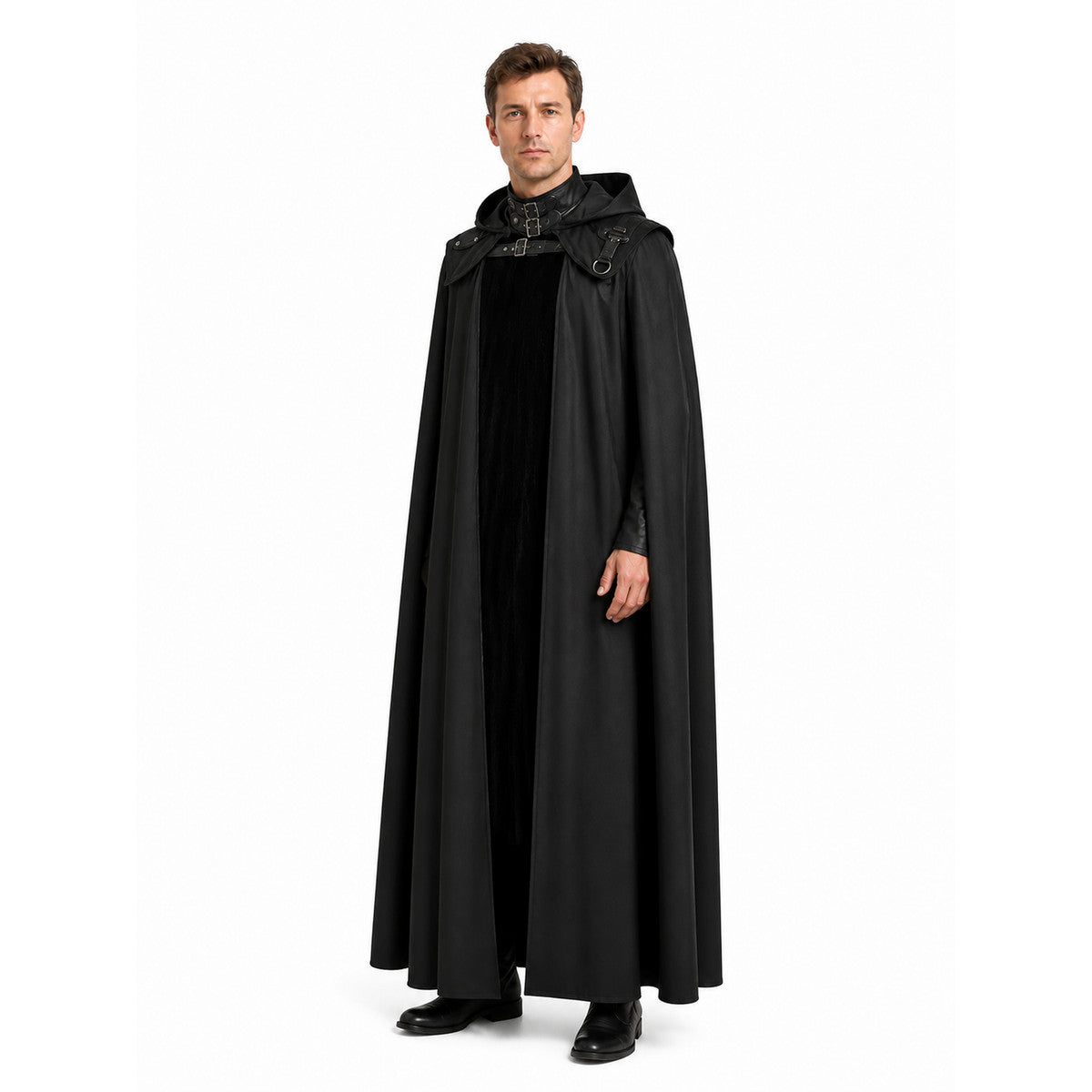 Black Vampire Cloak with Hood and Fasteners for Cosplay Costume Capes detail