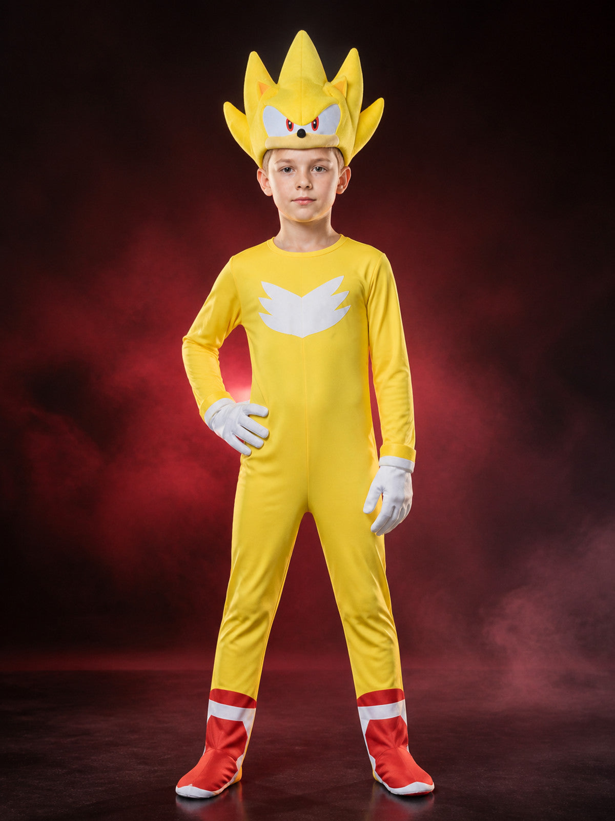 Yellow Spiked Character Bodysuit Halloween Costume Set with Headpiece and Gloves