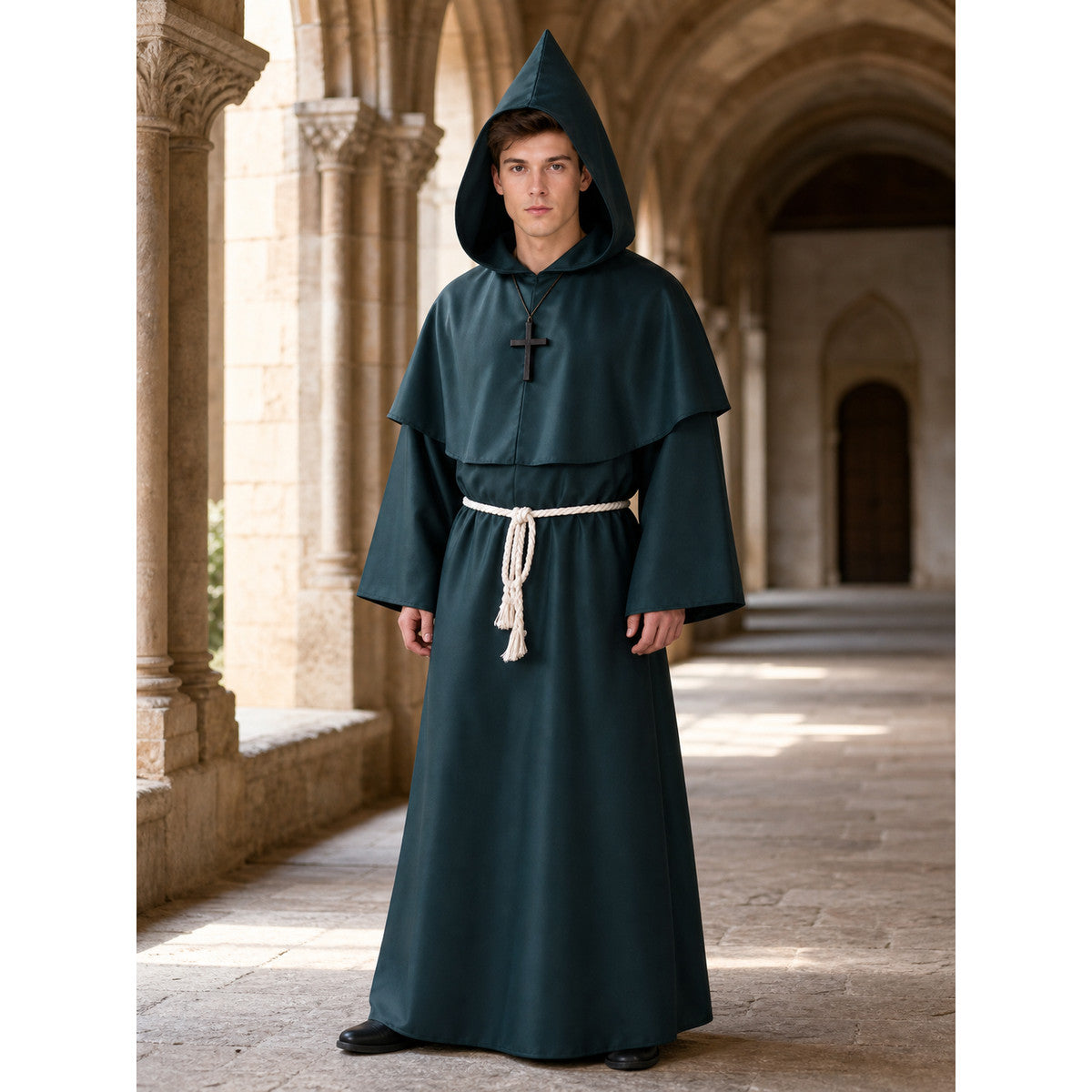 Medieval hooded costume robe for cosplay lifestyle view