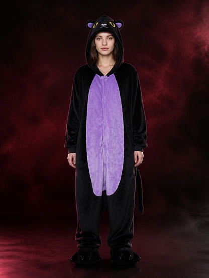 Midnight Cat Hooded Animal Onesie, Black and Purple Tail Costume main product view