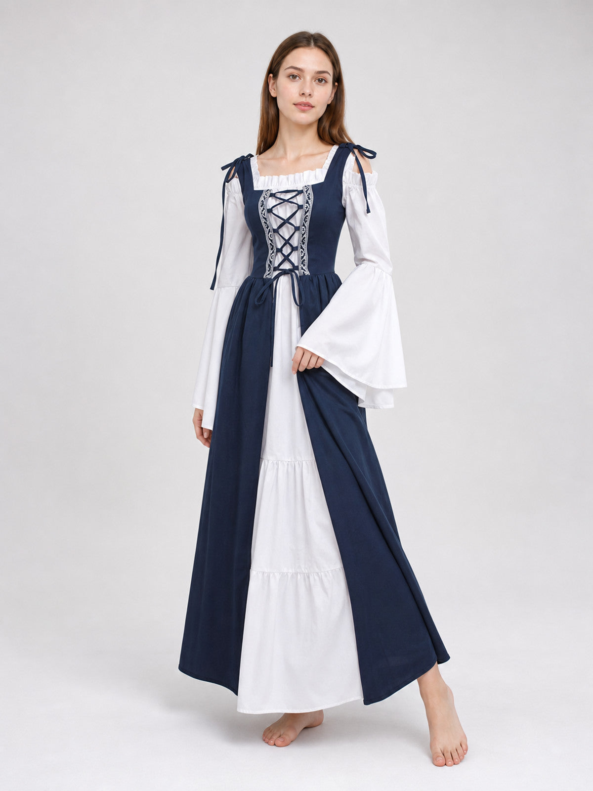Medieval-Style Dress with a Square Neckline