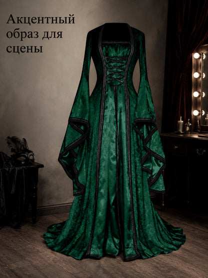 Women's Long Medieval Dress with Flare Sleeves Costume Dresses detail