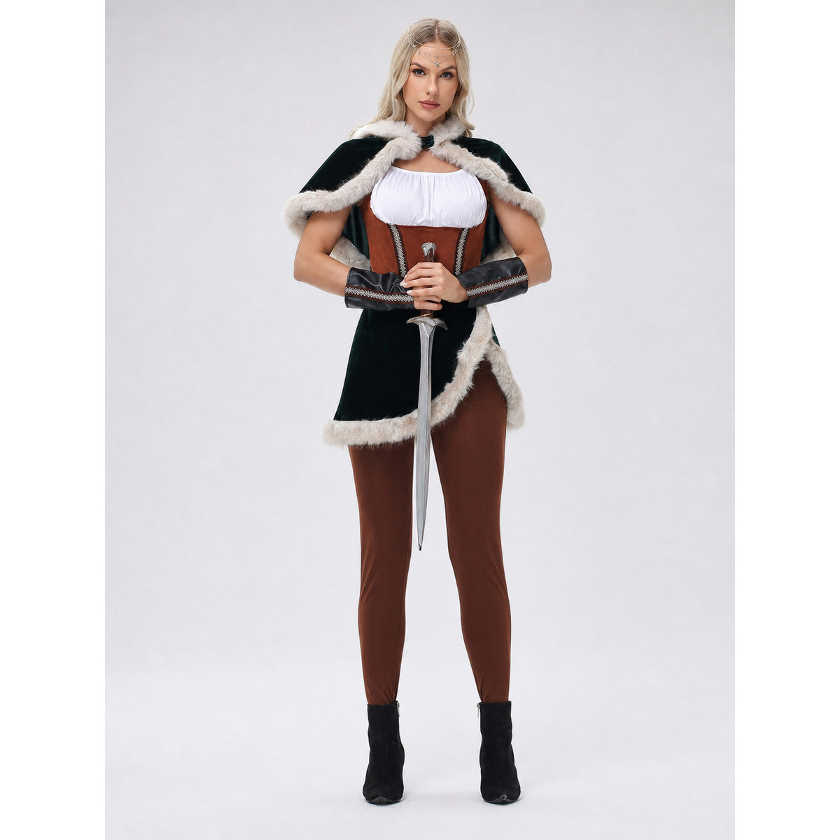 Viking Stage Costume with Cape and Fur Trim