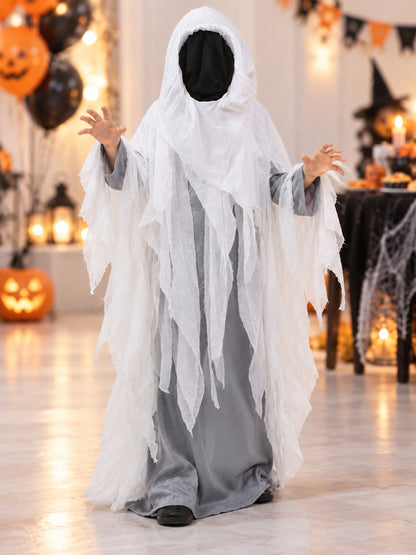 Ghost Costume with White Hood and Torn Edges