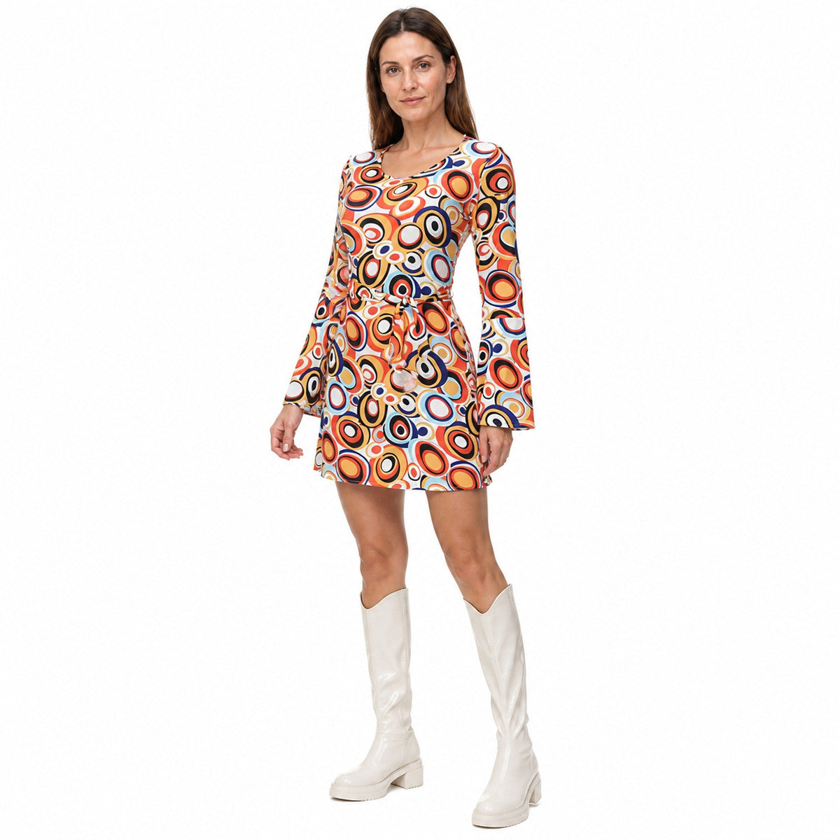 Dress with a Geometric Print and Bell Sleeves Costume Dresses detail