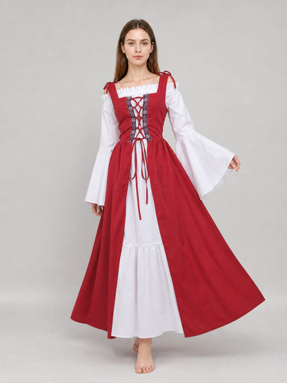Red and White Renaissance-Style Medieval Dress