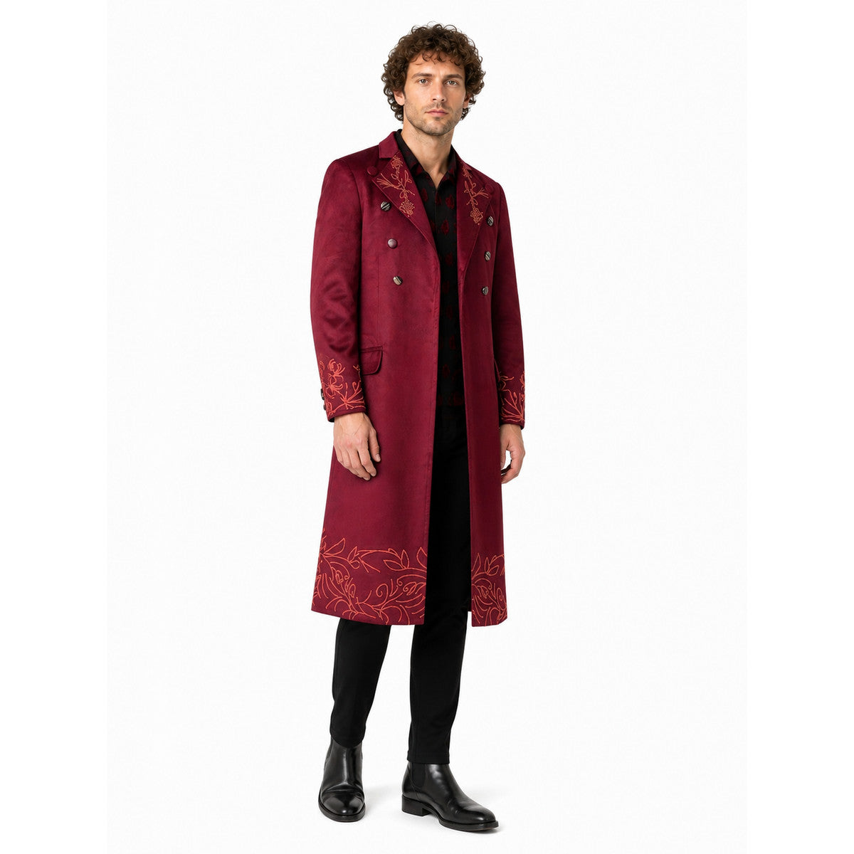 Burgundy Embroidered Willy Wonka Cosplay Coat lifestyle