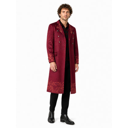 Burgundy Embroidered Willy Wonka Cosplay Coat lifestyle