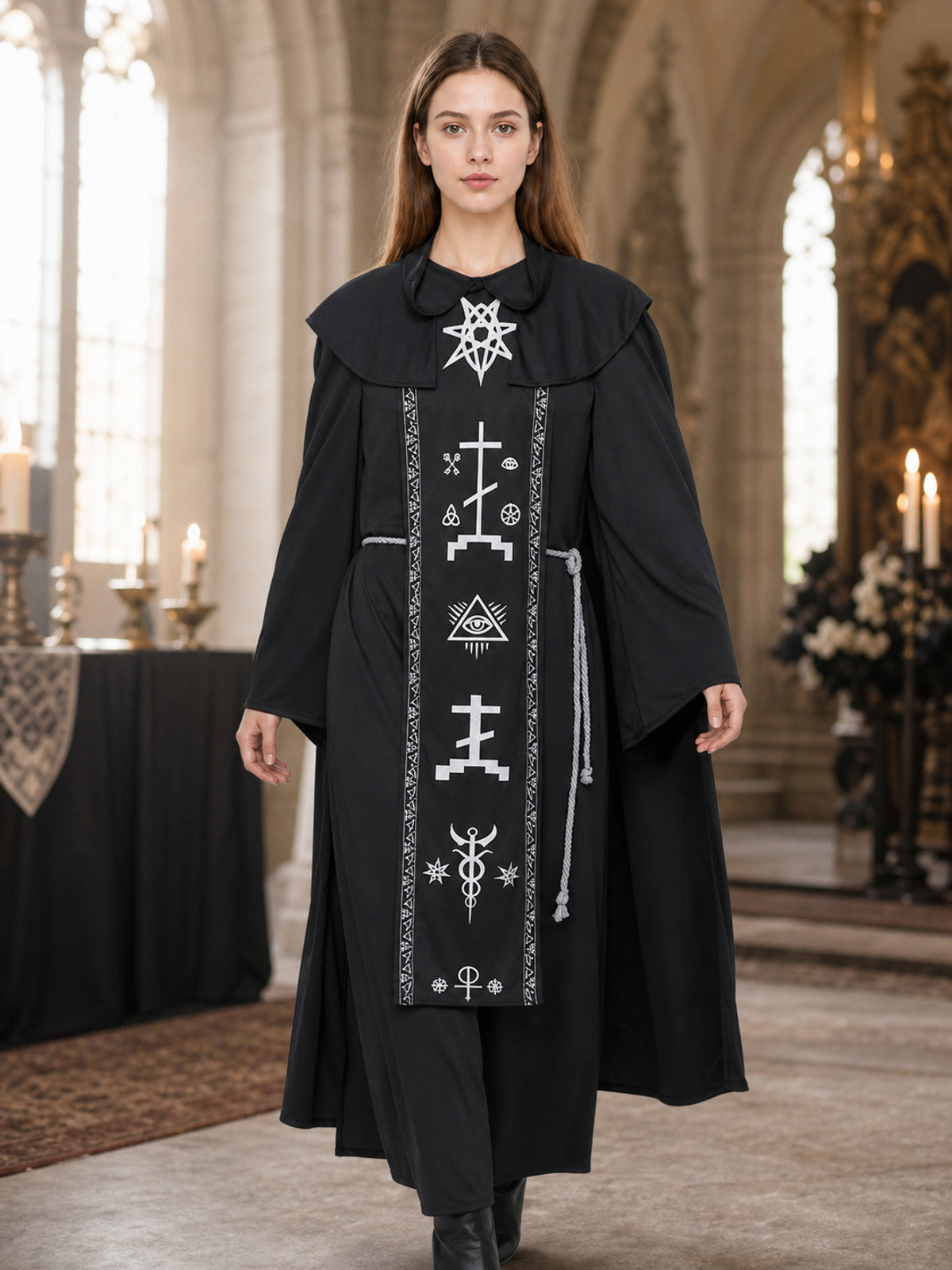 Black Gothic Hooded Robe for Cosplay