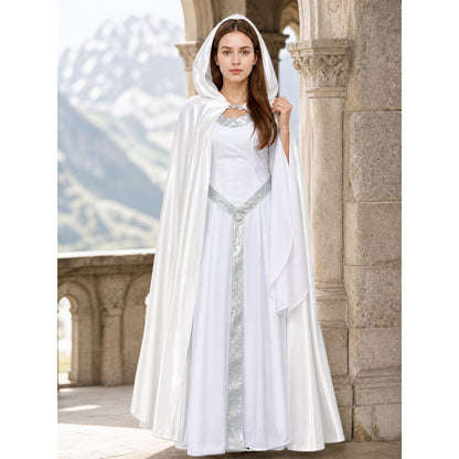 White Hooded Costume Cape, Medieval lifestyle view
