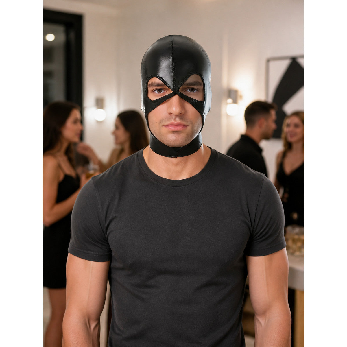 Black Halloween Mask with Open Eyes for Cosplay lifestyle view