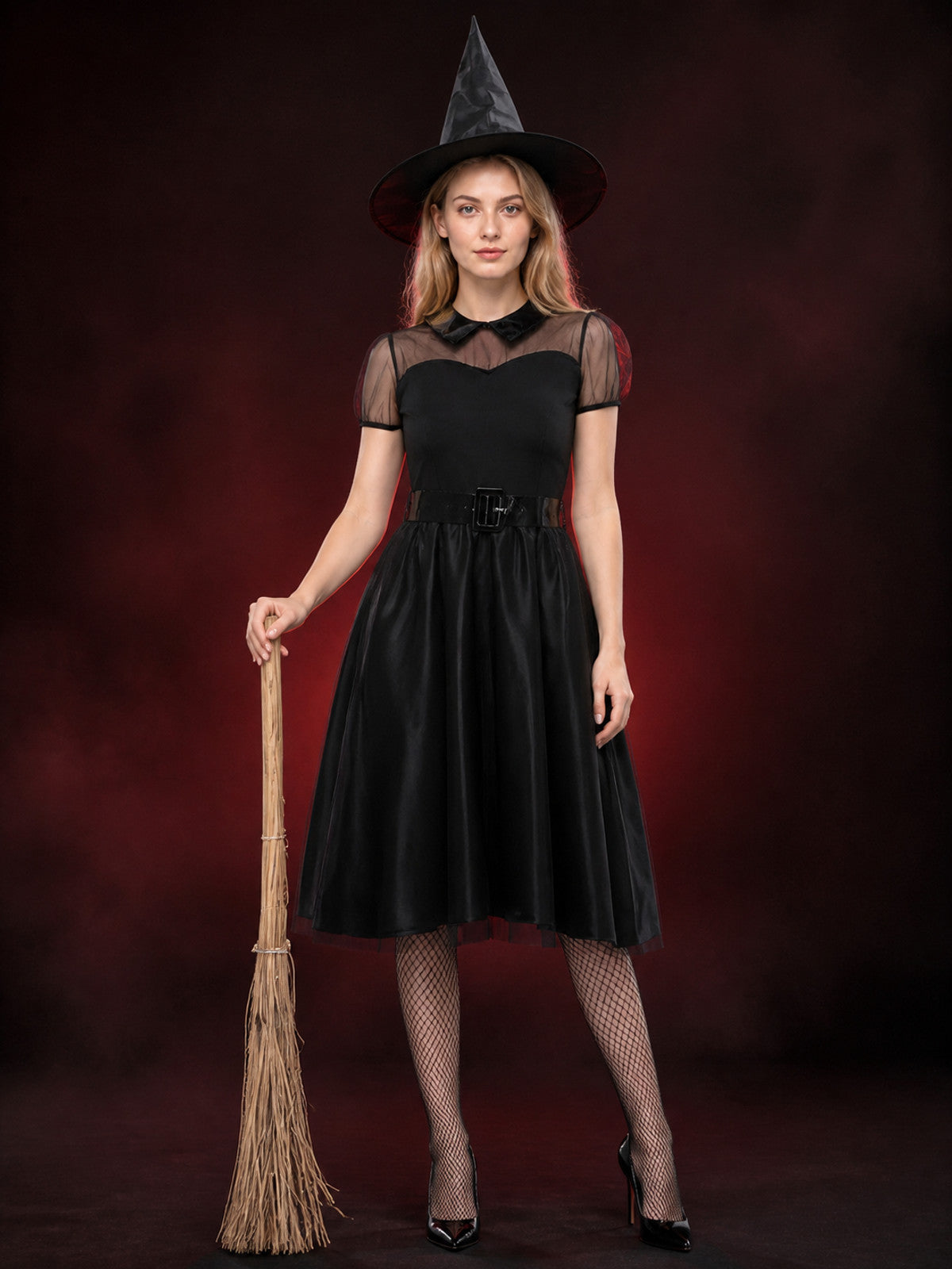 Black Witch Costume with Hat for Halloween