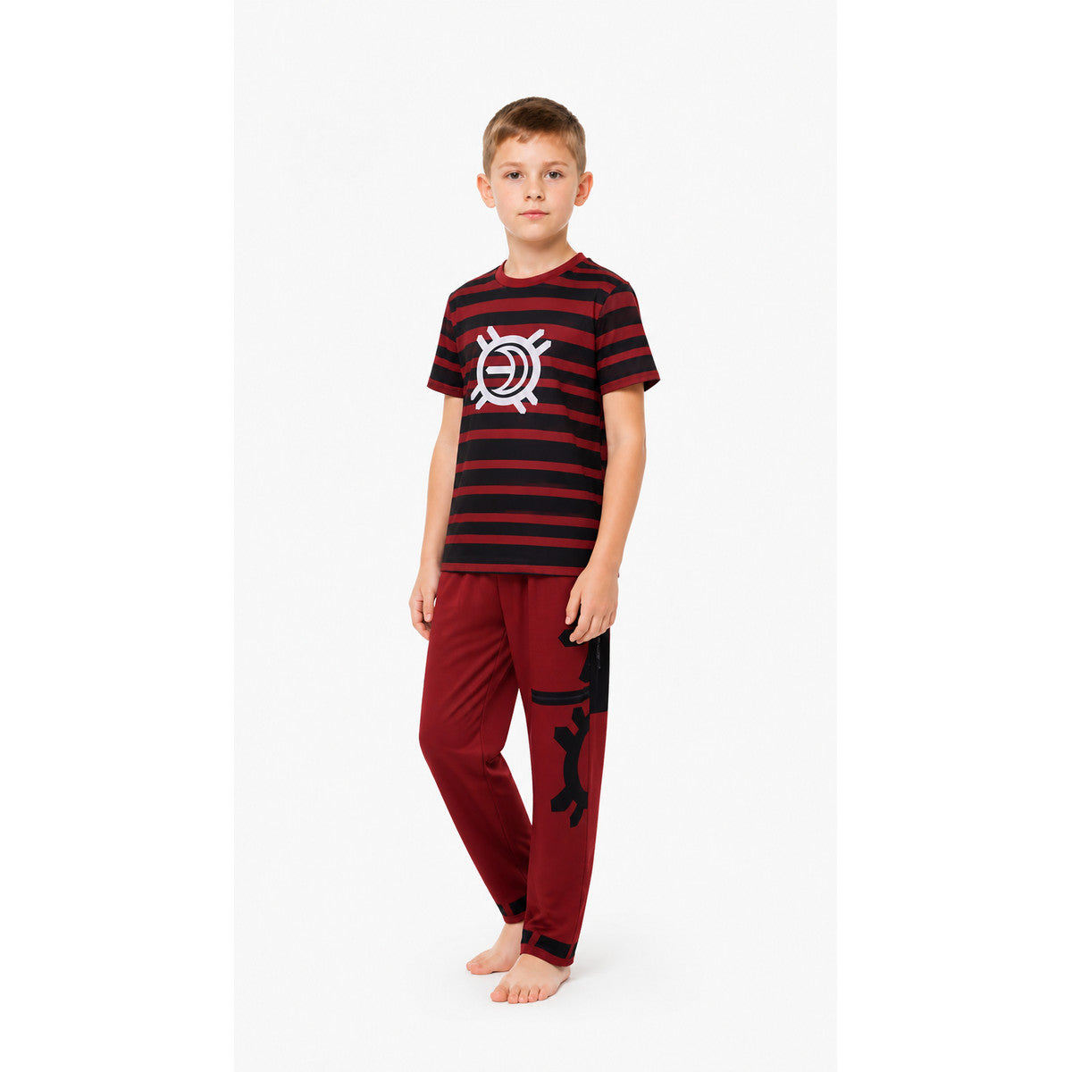 Victor Costume from Zombie High: Red-and-Black T-Shirt and Pants on-model front view
