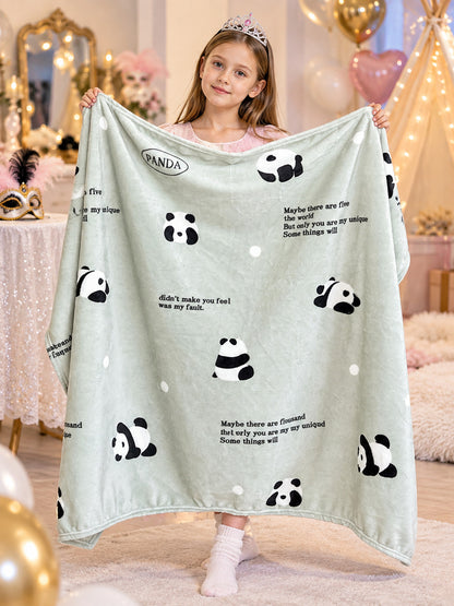 Light Green Milk Velvet Blanket with Panda Print