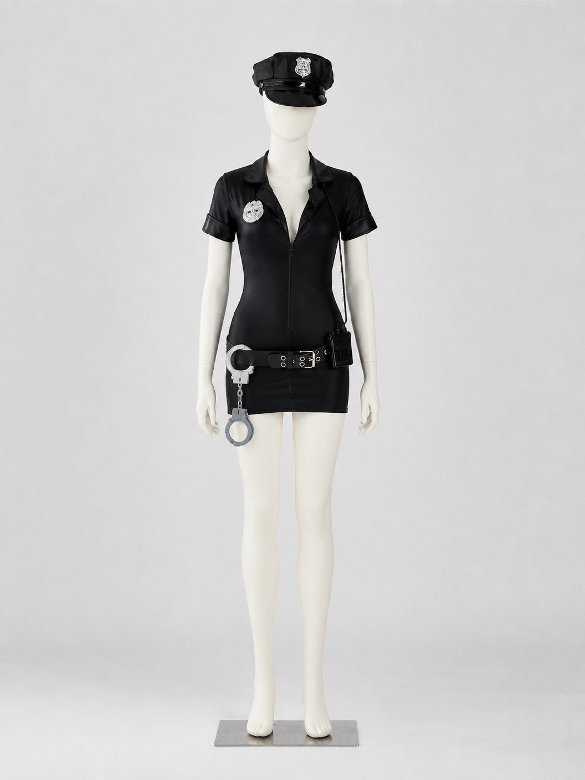 Black Police-Style Costume with Shorts and Cap Costume Headwear detail