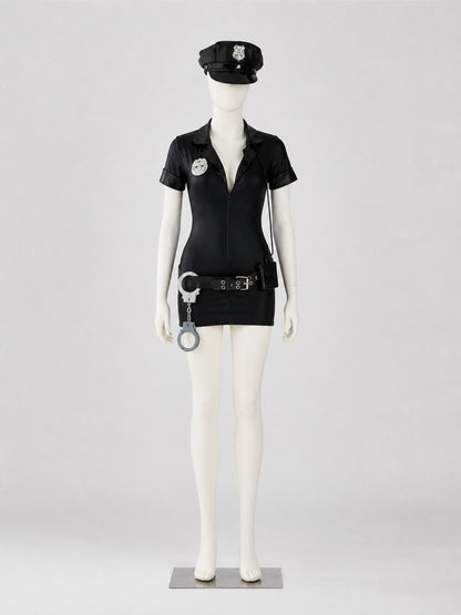 Black Police-Style Costume with Shorts and Cap Costume Headwear detail