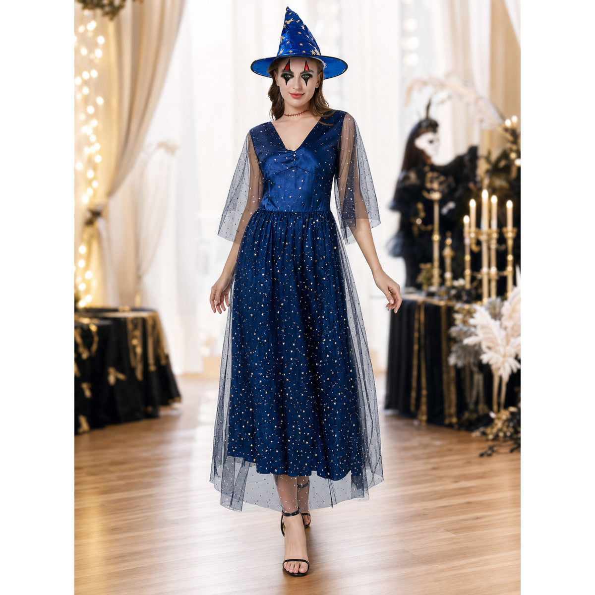 Long Masquerade Dress with Silver Stars