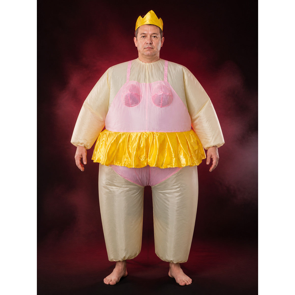 Funny Inflatable Dance Costume, White Bodysuit with Yellow Skirt and Crown main product view