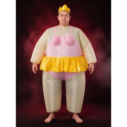 Funny Inflatable Dance Costume, White Bodysuit with Yellow Skirt and Crown main product view