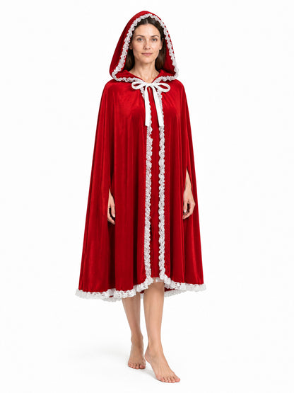 Red Hooded Cape with White Lace for Halloween