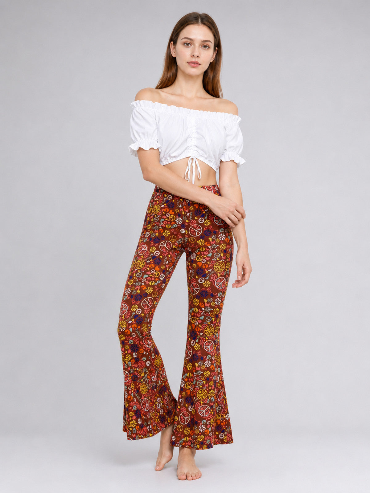 Hippie-Style Set: Flared Pants, Top, and Accessories Costume Accessories detail