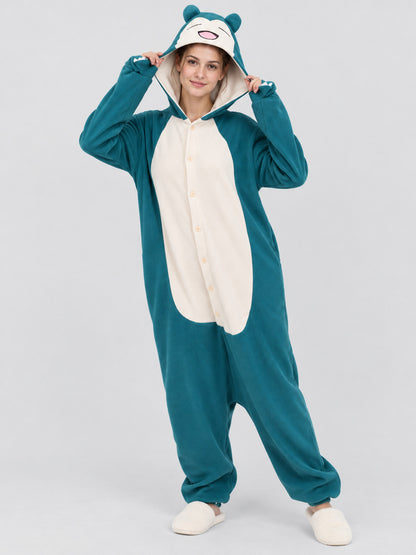 Turquoise and cream fleece kigurumi jumpsuit with ears