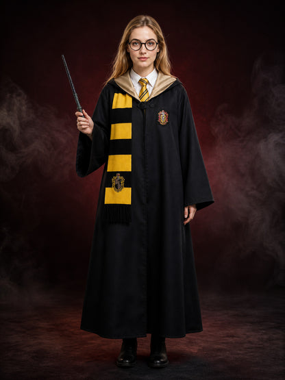 Wizard Halloween Costume Set - Hooded Robe with Scarf, Tie, Glasses, and Wand