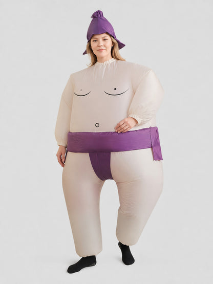Inflatable Halloween Costume with Purple Hat and Smile Costume Headwear detail