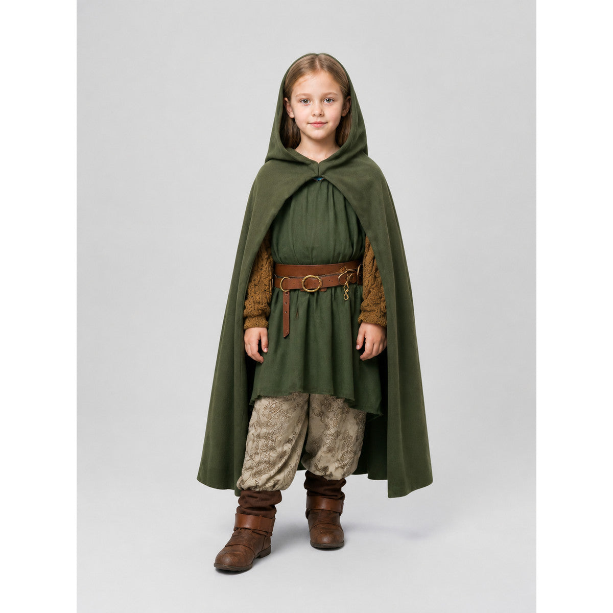 Long hooded cloak cape, dark green, children's Costume Capes detail