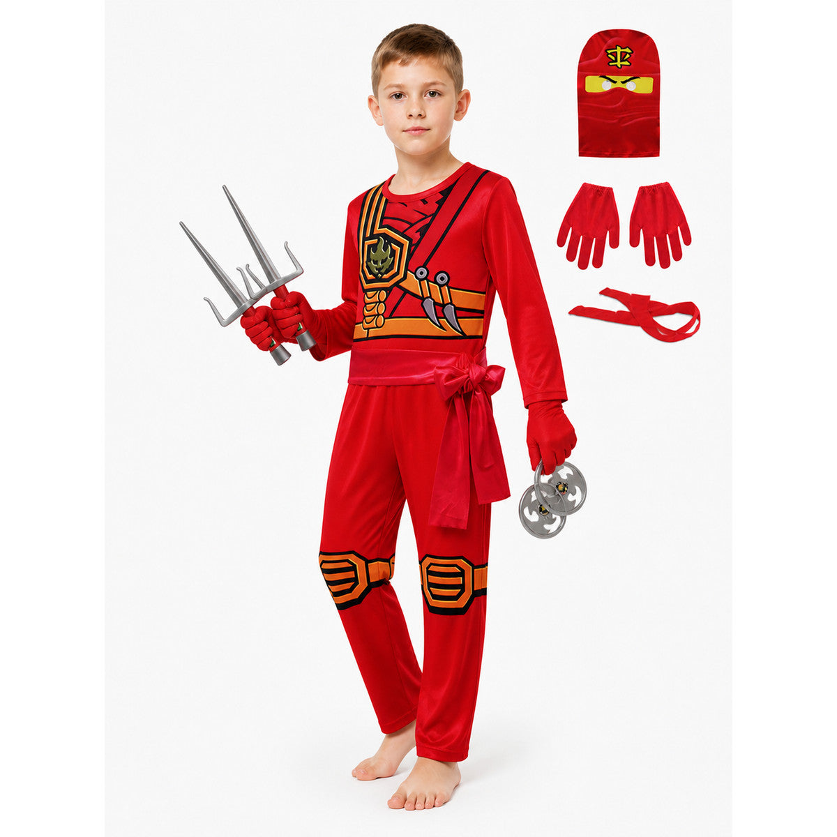Red Ninja Jumpsuit with Mask and Gloves Costume Masks detail