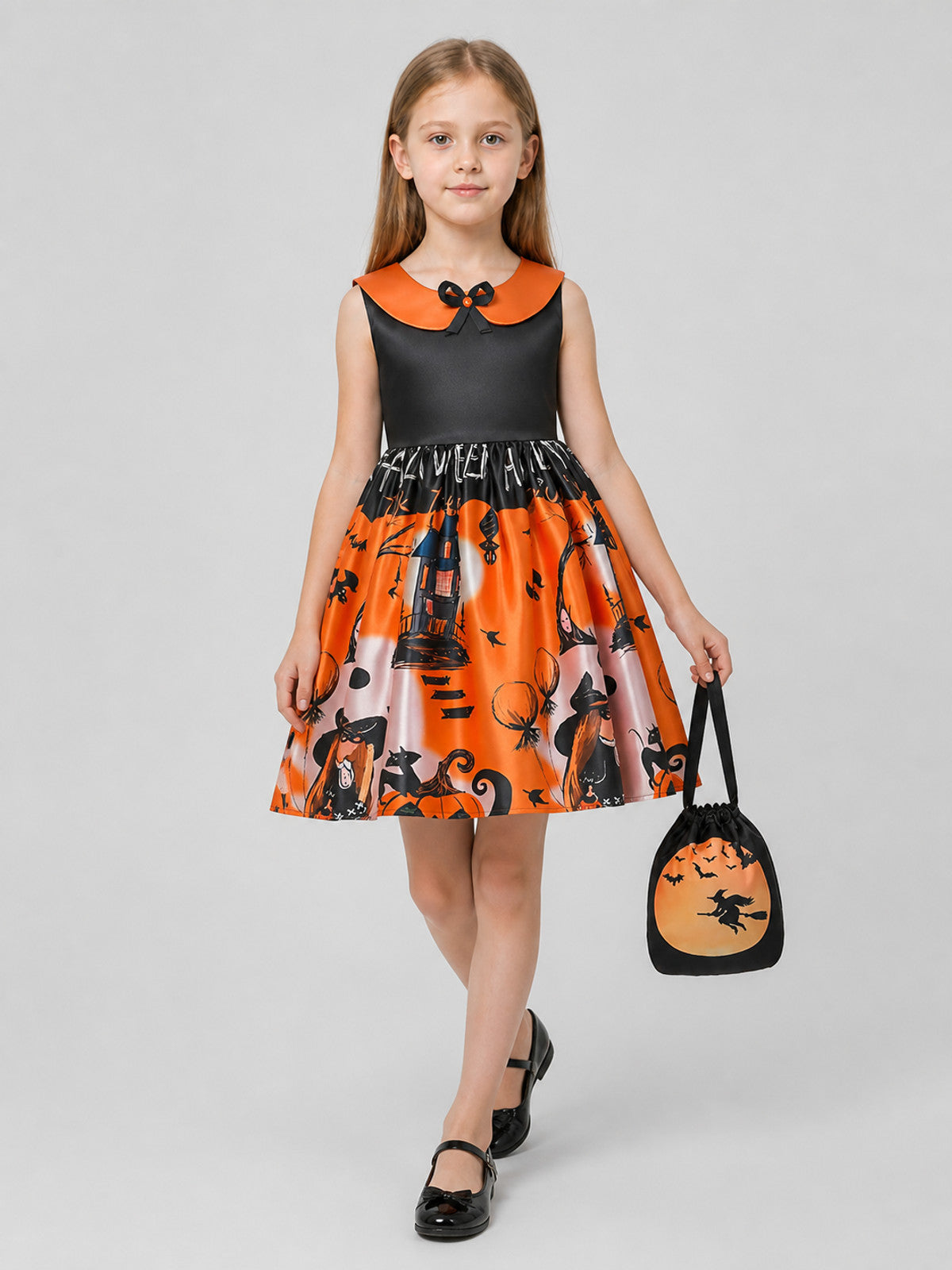 Halloween Cosplay Dress with Full Skirt and Drawstring Bag