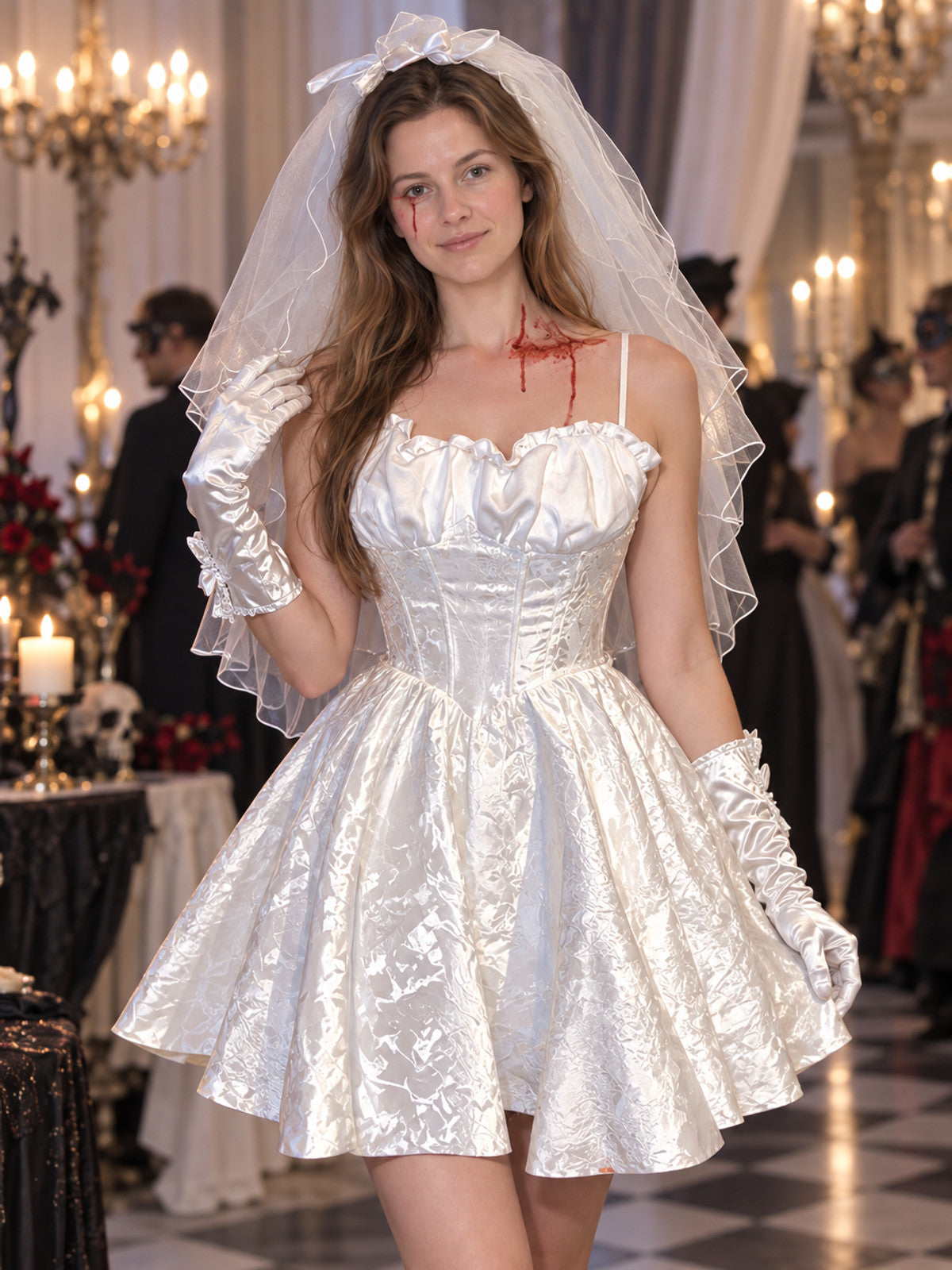 Vampire Costume: White Satin Dress, Veil