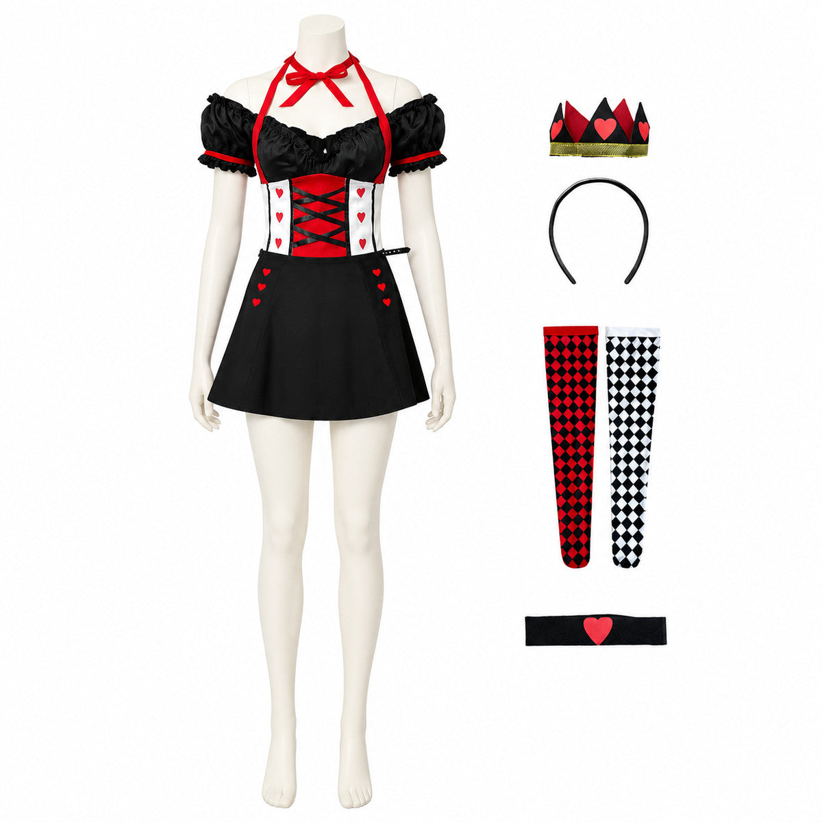 Hearts Card Suit Carnival Costume with Crown and Gloves