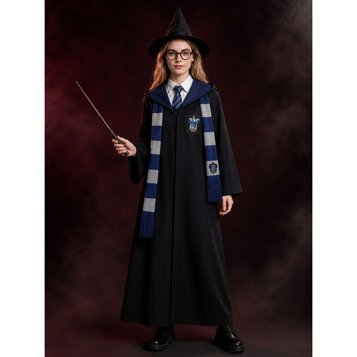 Wizard Academy Robe Costume Set With Hat, Scarf, Tie, Glasses And Wand lifestyle