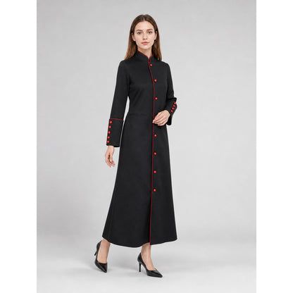 Black Long Coat with Red Trim for Cosplay