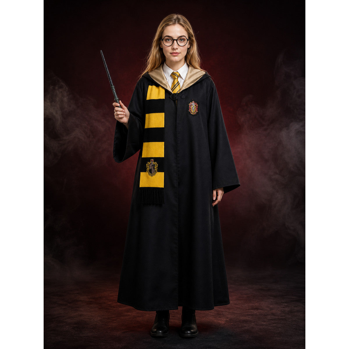 Wizard Halloween Costume Set - Hooded Robe with Scarf, Tie, Glasses, and Wand main product view