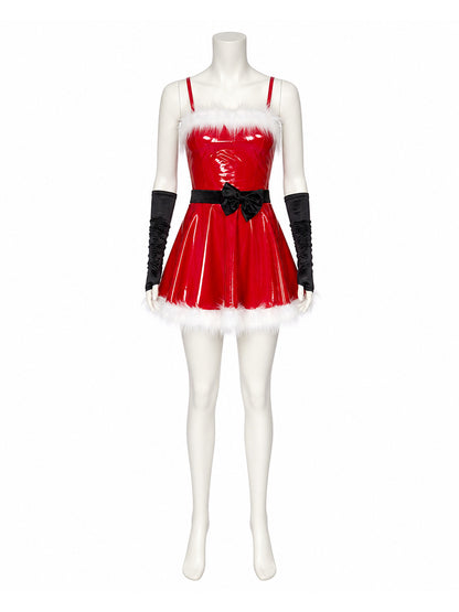 Red New Year's Carnival Costume with White Trim Costumes detail
