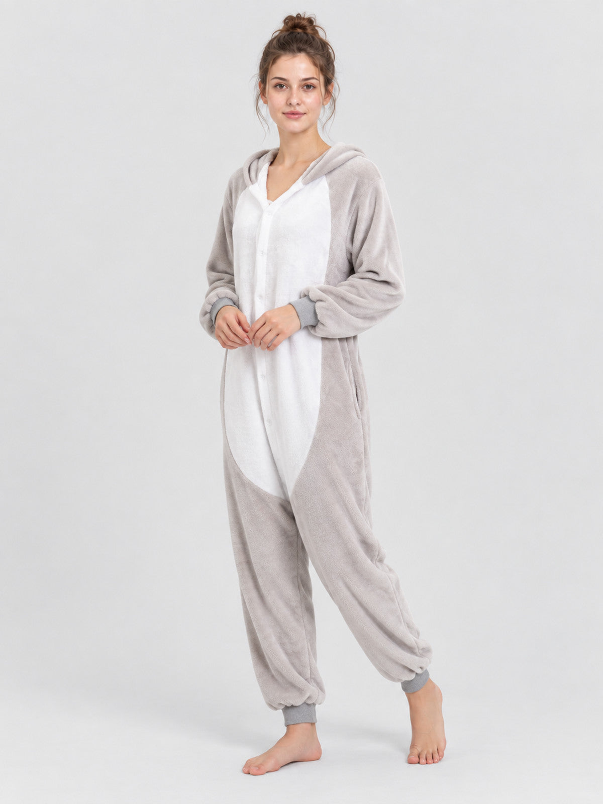 Flannel Pajama Jumpsuit with Cartoon Design