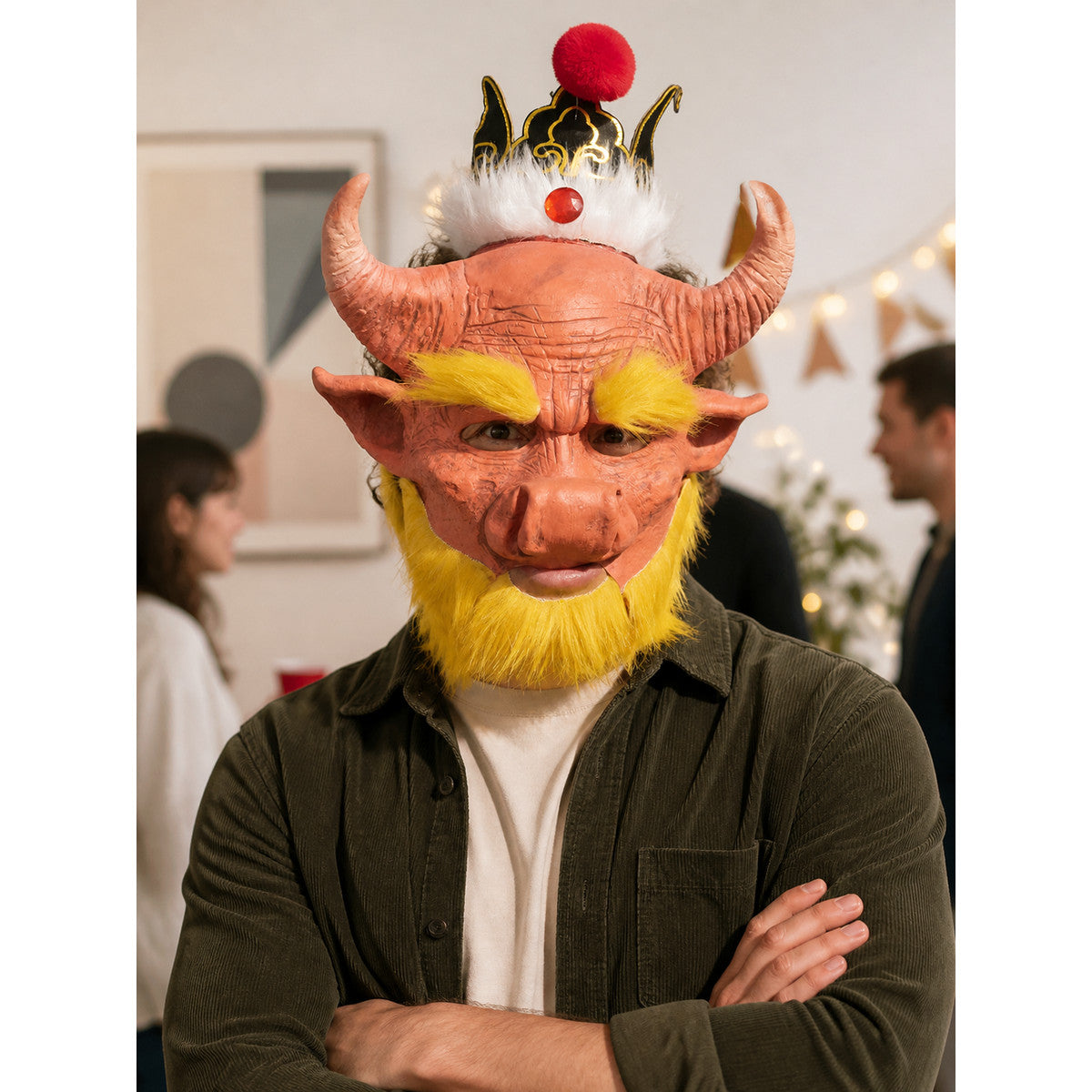 Red Carnival Mask with Horns for Cosplay lifestyle view