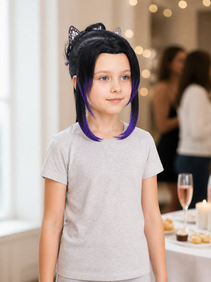Shinobu Kocho Anime Wig, Black with Purple Strands lifestyle view