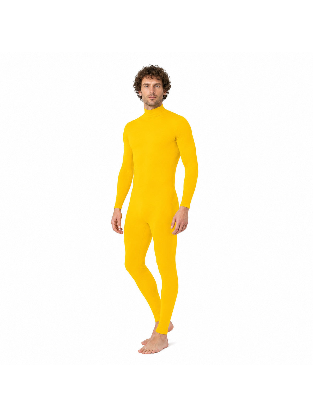 Yellow Tight-Fitting Zentai Jumpsuit with High Collar