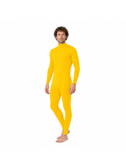Yellow Tight-Fitting Zentai Jumpsuit with High Collar