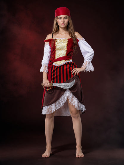 Women's Pirate Costume with Corset and Skirt for Halloween main product view