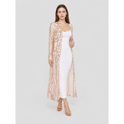 Long Sequin-Embroidered Cape with Baroque Pattern