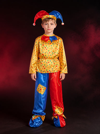 Boys' Clown Circus Costume Set With Polka Dots, Colorblock Pants And Hat