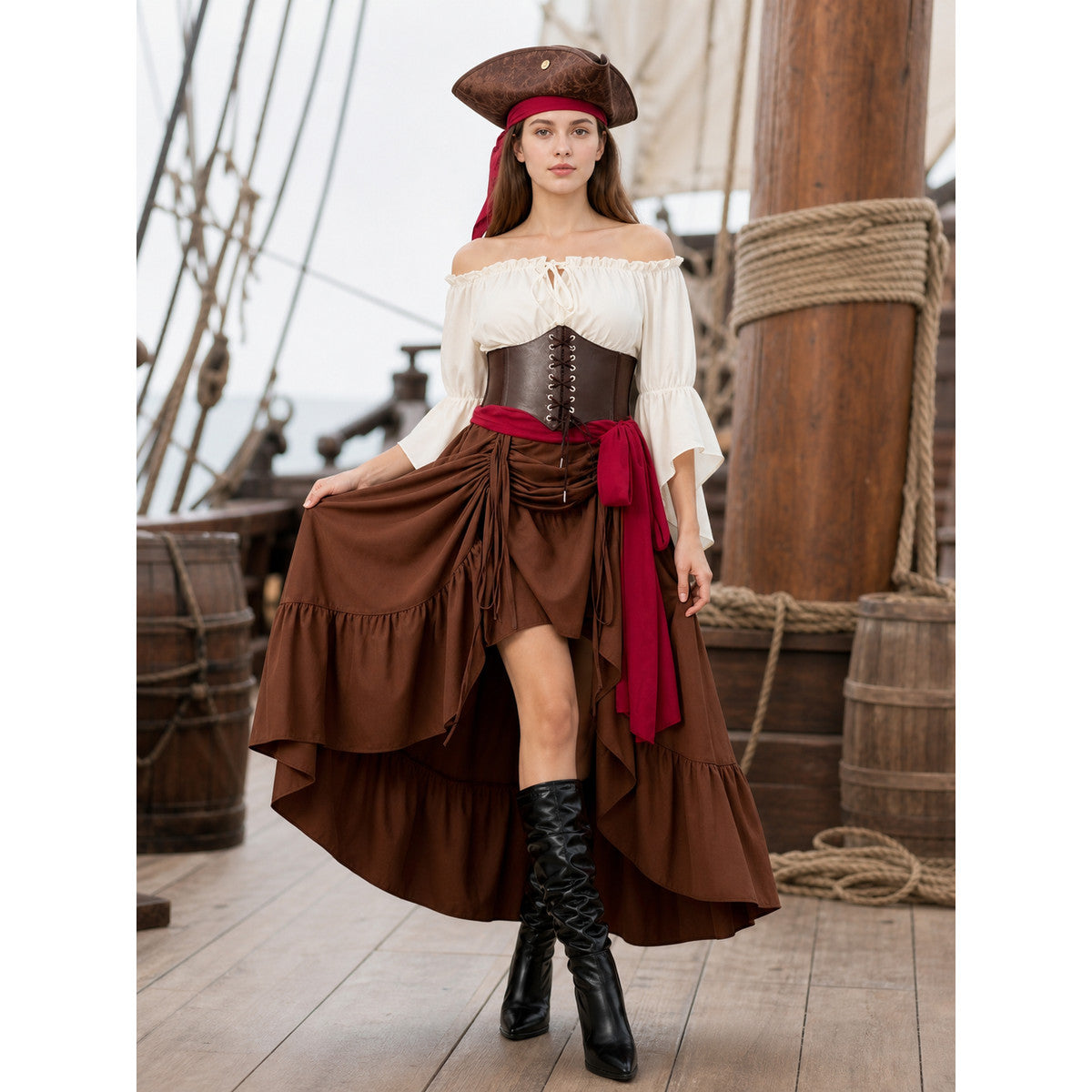 Pirate Costume with Corset, Blouse, and Skirt